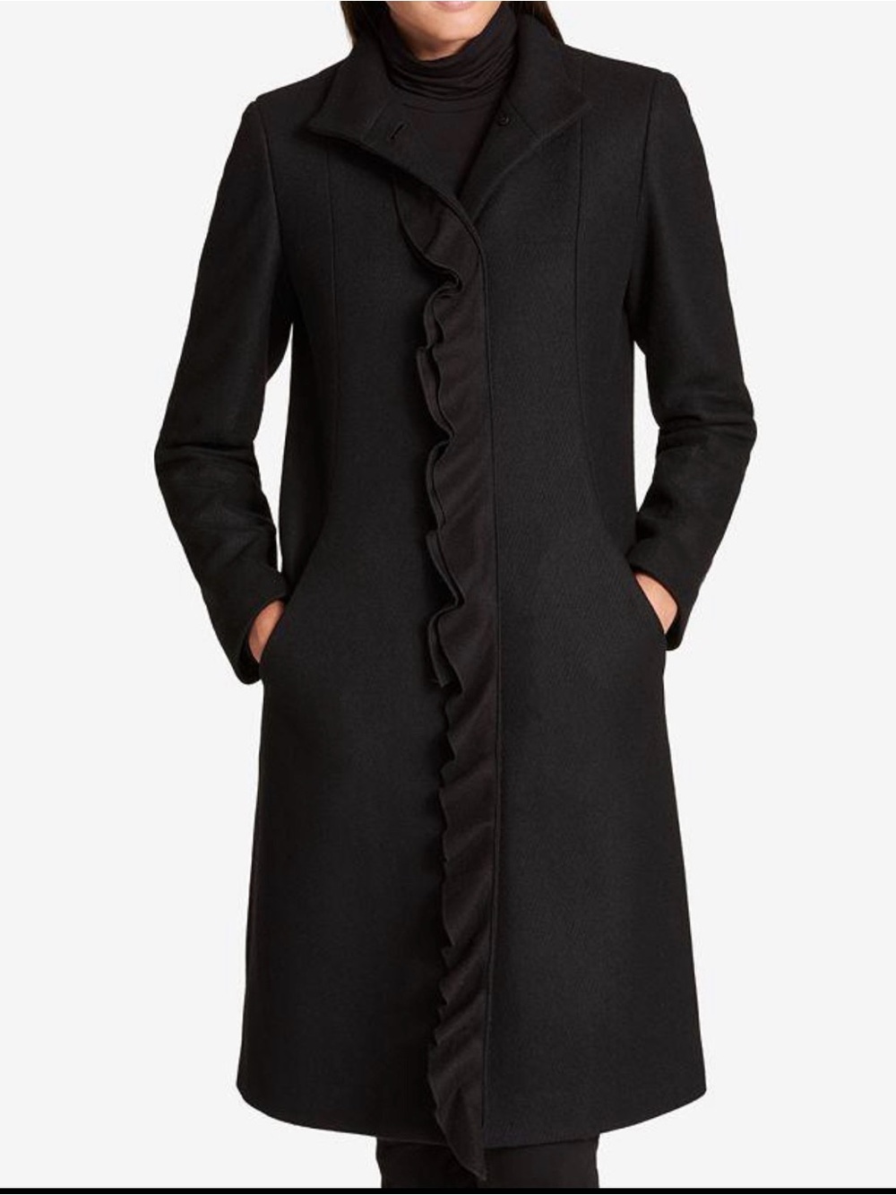 Dkny Black Ruffle-Front Trench Coat